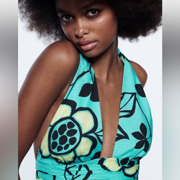 Zara Aqua and Black Crop Top Size M - Picture 6 of 12